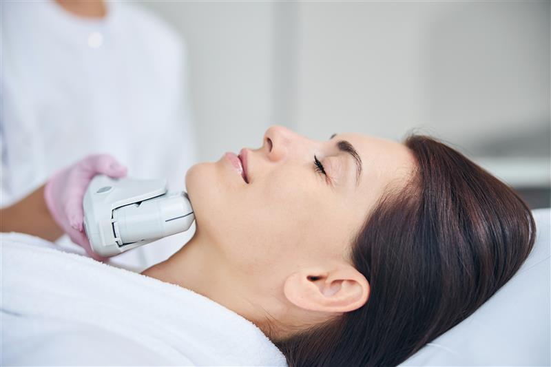 Skin Tightening Cosmetic Treatment on her Chin